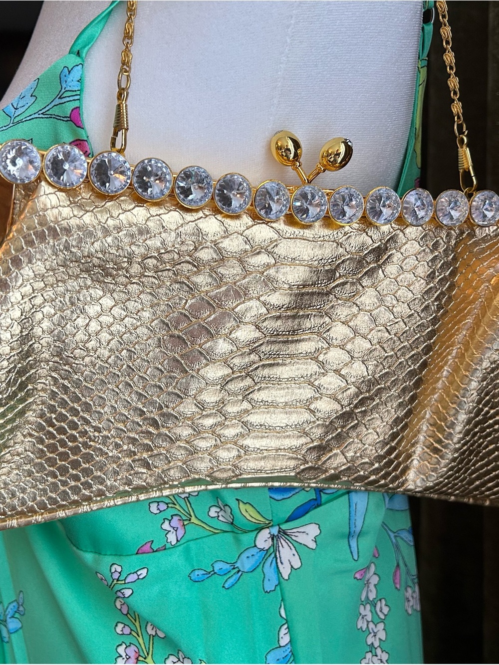Gold Jeweled Clutch Bag - Elegant Metallic Evening Bag